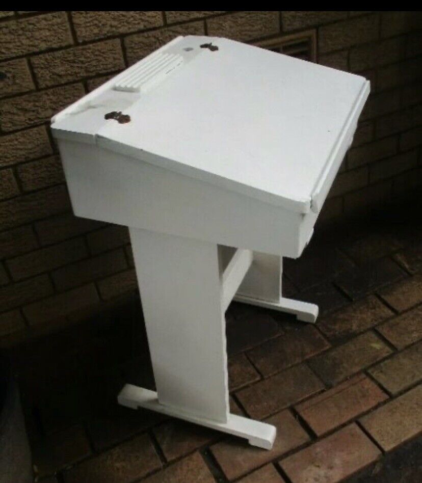 Vintage SCHOOL DESK Child's White Wooden w Hinged Lift Up Sloping Lid & Storage