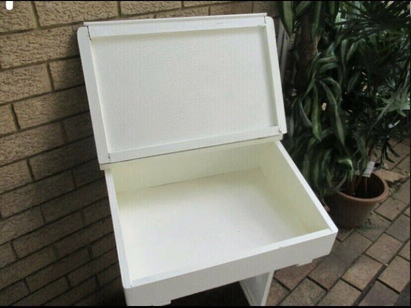 Vintage SCHOOL DESK Child's White Wooden w Hinged Lift Up Sloping Lid & Storage