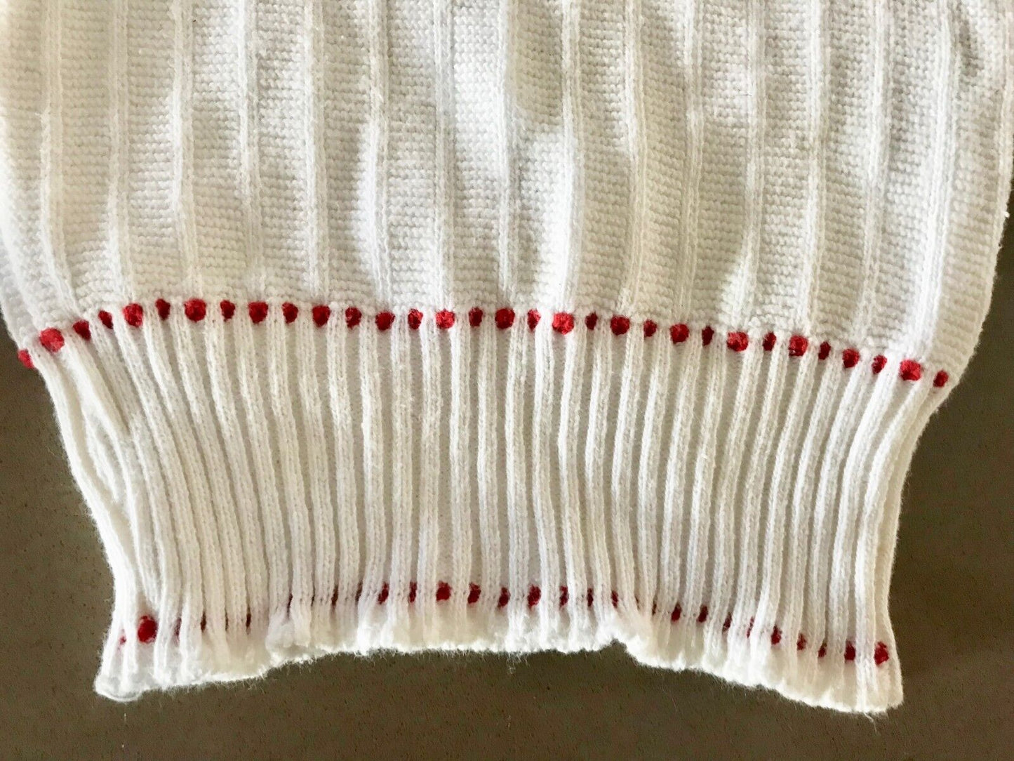 Vintage Baby 1970s FANTASY KNIT Top Vest White Red Trim Cotton Short Sleeve Sz 1