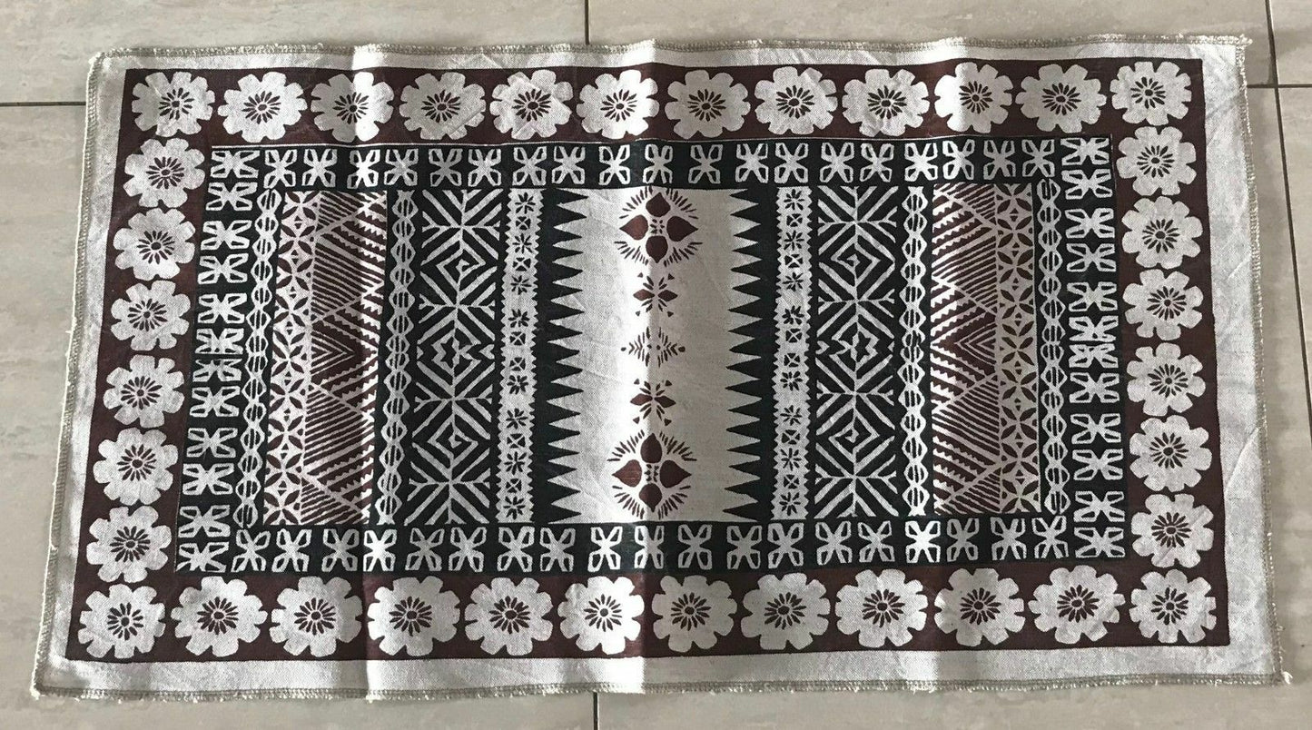 New Vintage Tea Towel Pure Linen TRIBAL FIJI Beige Brown & Black Batik Print #1