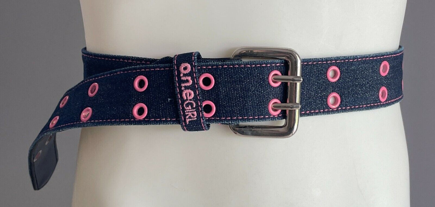 Teen O N E GIRL Belt Blue Denim & Pink Eyelet Trim Glitter Fit Up to 98cm ONE