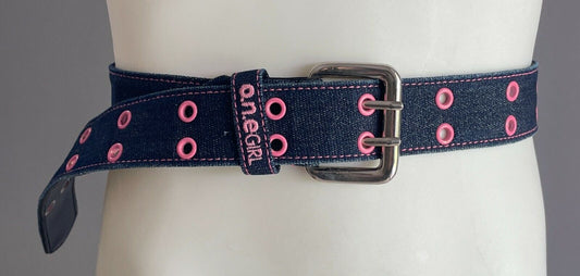 Teen O N E GIRL Belt Blue Denim & Pink Eyelet Trim Glitter Fit Up to 98cm ONE
