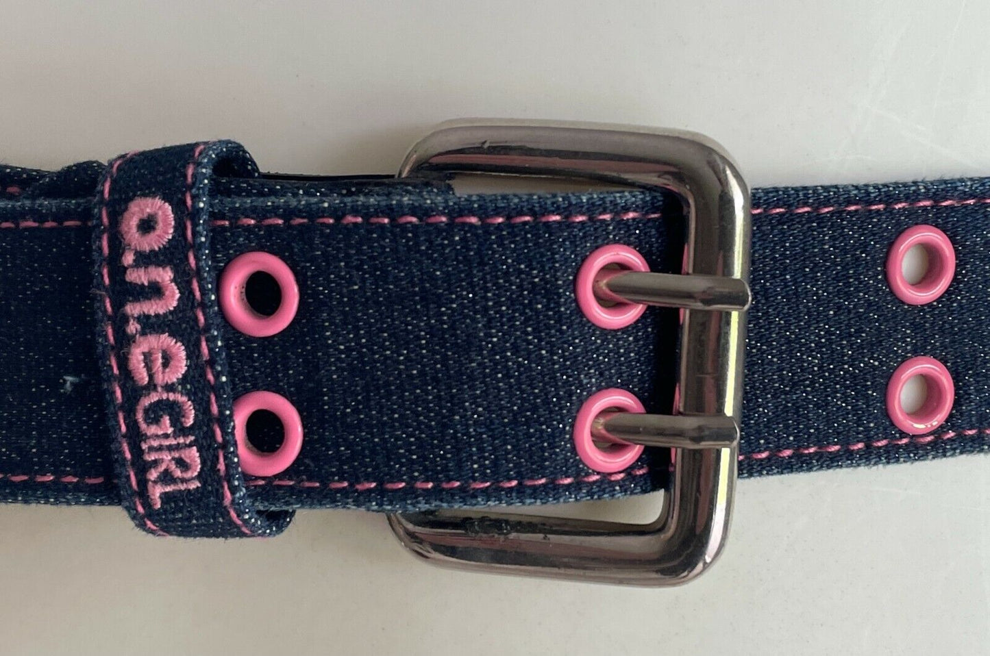 Teen O N E GIRL Belt Blue Denim & Pink Eyelet Trim Glitter Fit Up to 98cm ONE