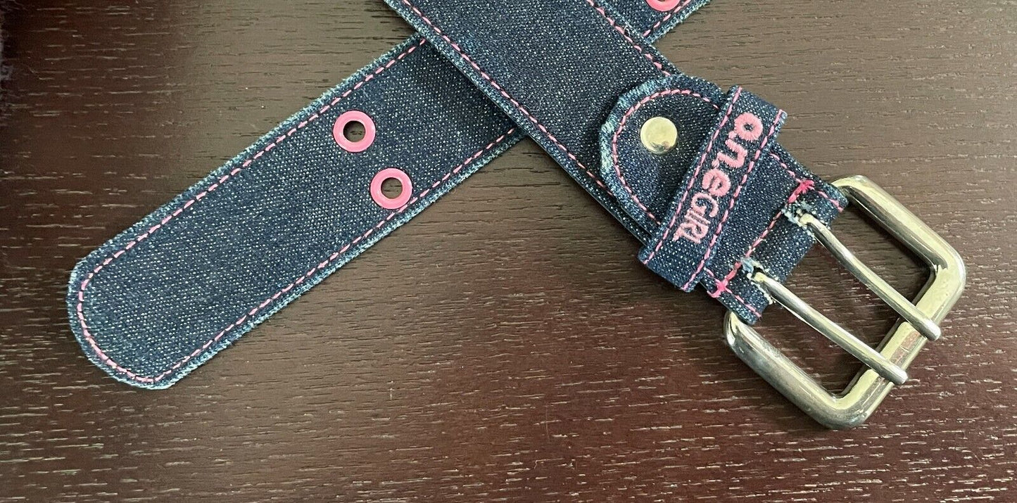 Teen O N E GIRL Belt Blue Denim & Pink Eyelet Trim Glitter Fit Up to 98cm ONE