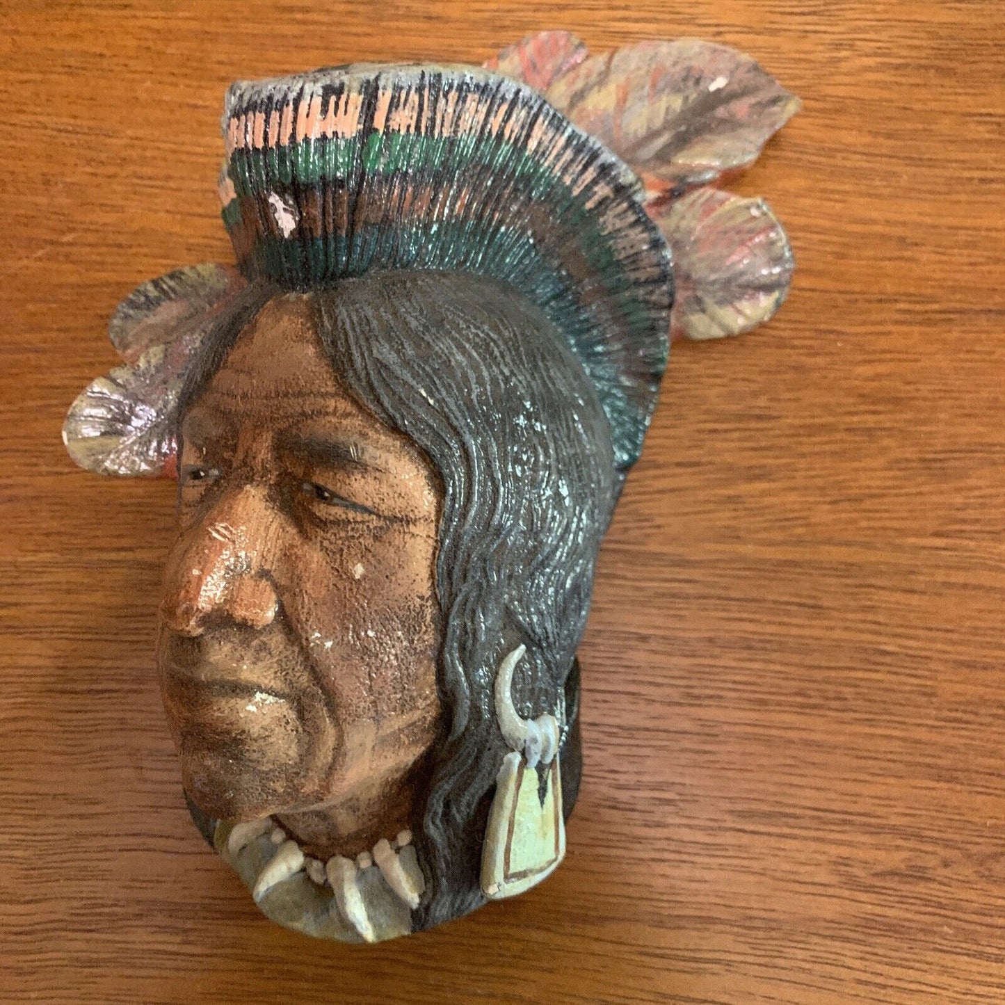 Indian Chief Rustic Vintage CHALKWARE 17cm Head Wall Art Ready To Hang
