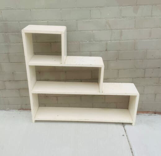 Stepped Bookcase 1950's Vintage 3 Tier Waterfall White Solid Timber 90 L 83 H Cm