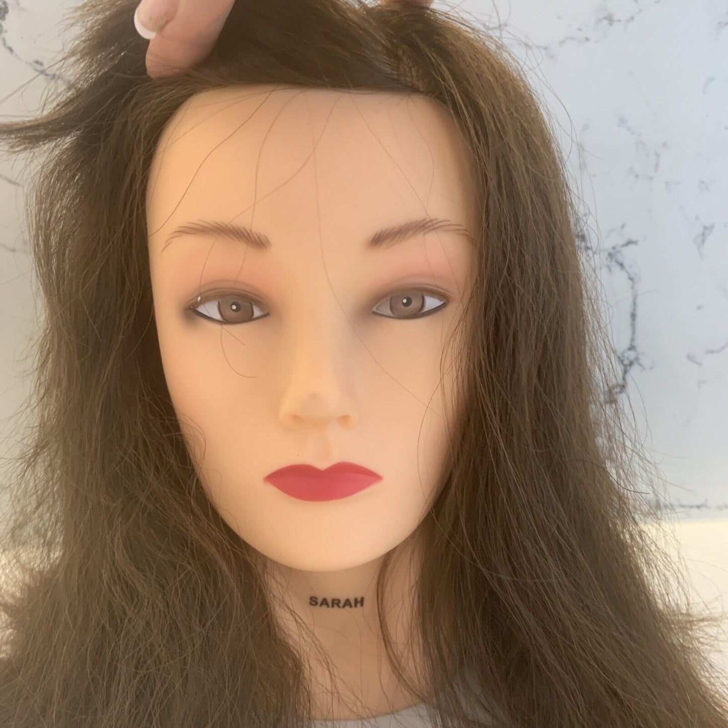 Mannequin Head Hat Female Hairdressing Training Neck Thick Human Hair #2 28cm