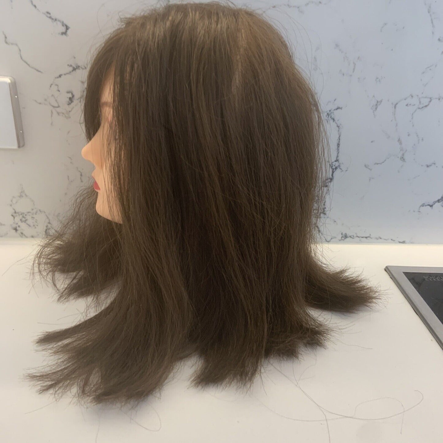 Mannequin Head Hat Female Hairdressing Training Neck Thick Human Hair #2 28cm