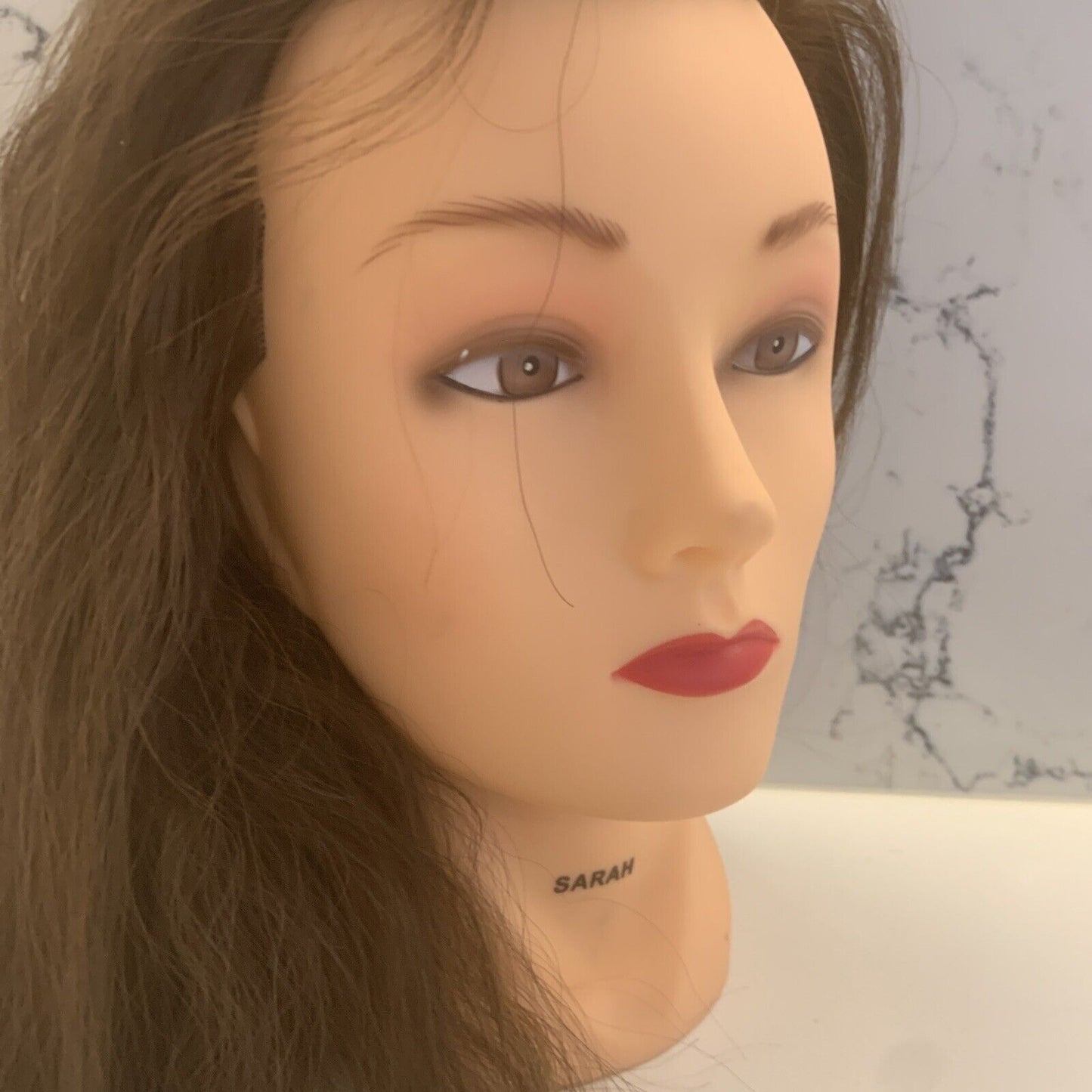 Mannequin Head Hat Female Hairdressing Training Neck Thick Human Hair #2 28cm