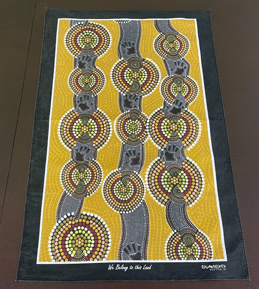 Vintage Tea Towel Cotton BUNABIRI WE BELONG TO THIS LAND Aboriginal Art NEW