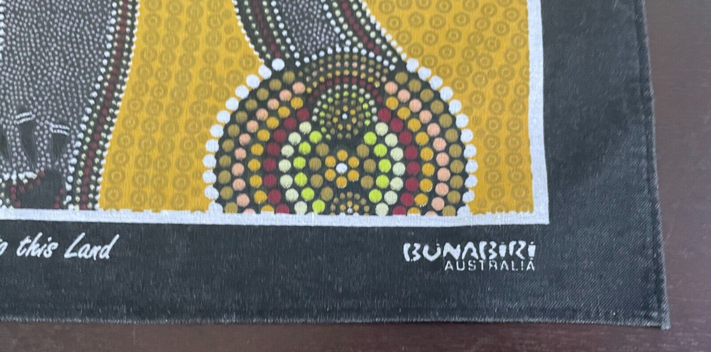 Vintage Tea Towel Cotton BUNABIRI WE BELONG TO THIS LAND Aboriginal Art NEW