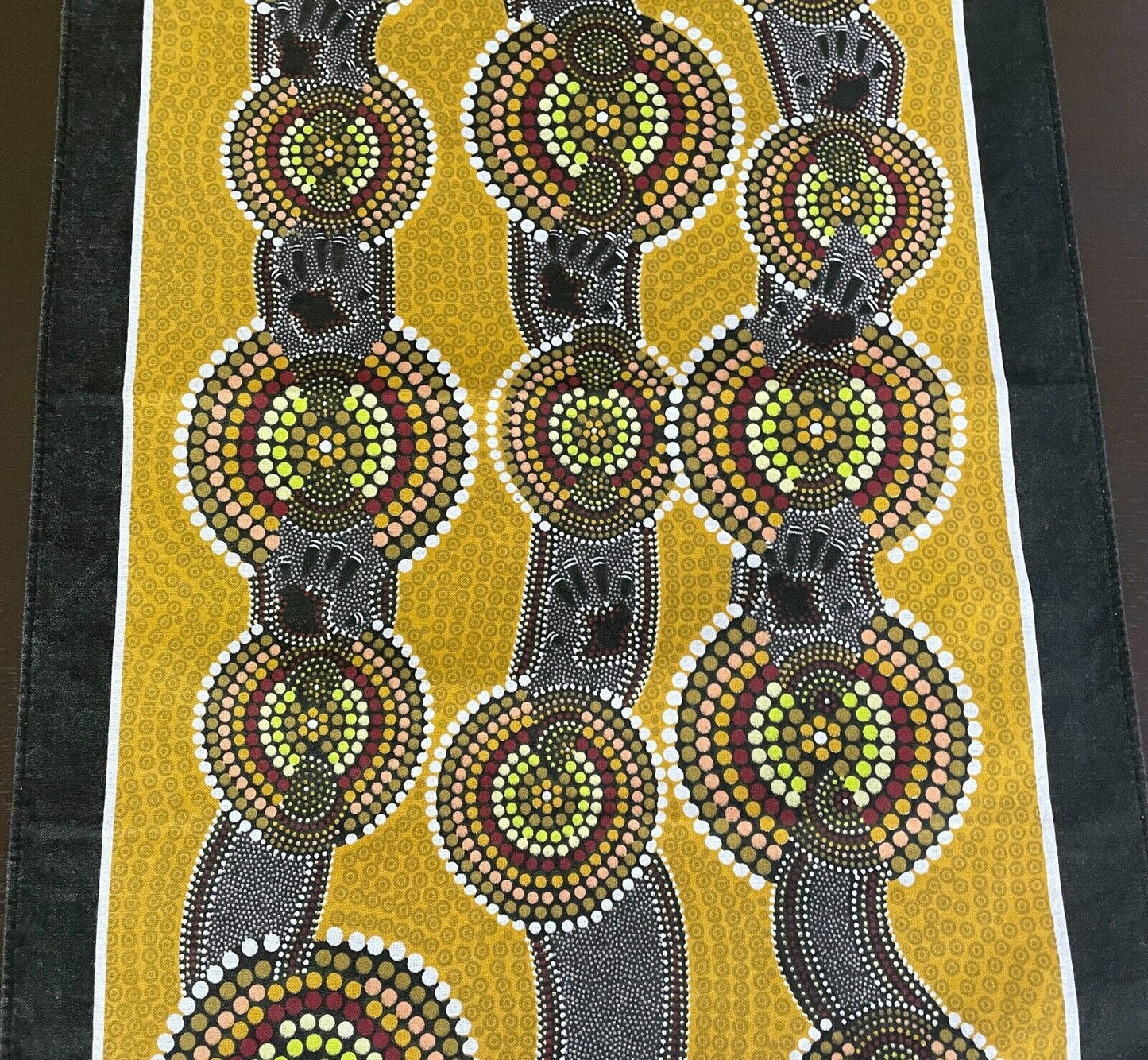 Vintage Tea Towel Cotton BUNABIRI WE BELONG TO THIS LAND Aboriginal Art NEW