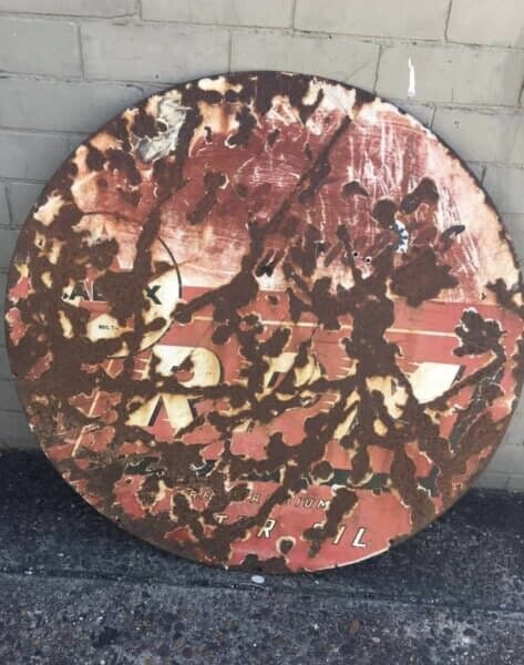 Metal Sign CALTEX RPM Old 90cm Round Rustic HEAVY Garage Workshop Mancave Aussie