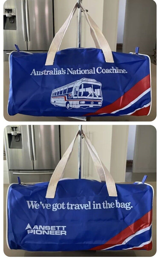 ANSETT PIONEER Vintage Unisex Coaches Blue Red White Logo Cabin Travel Bag Bus