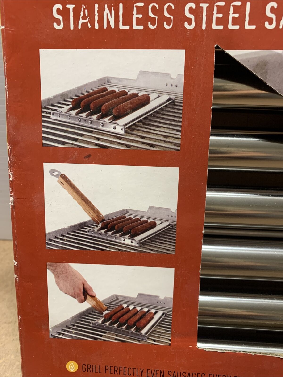BAR B CHEF Sausage Roller Long Wood Handle Hot Dog Rack Grill Stand BBQ GRILL