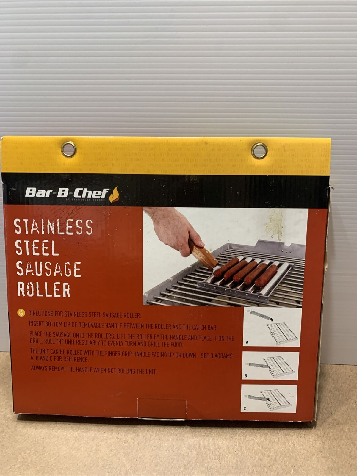 BAR B CHEF Sausage Roller Long Wood Handle Hot Dog Rack Grill Stand BBQ GRILL
