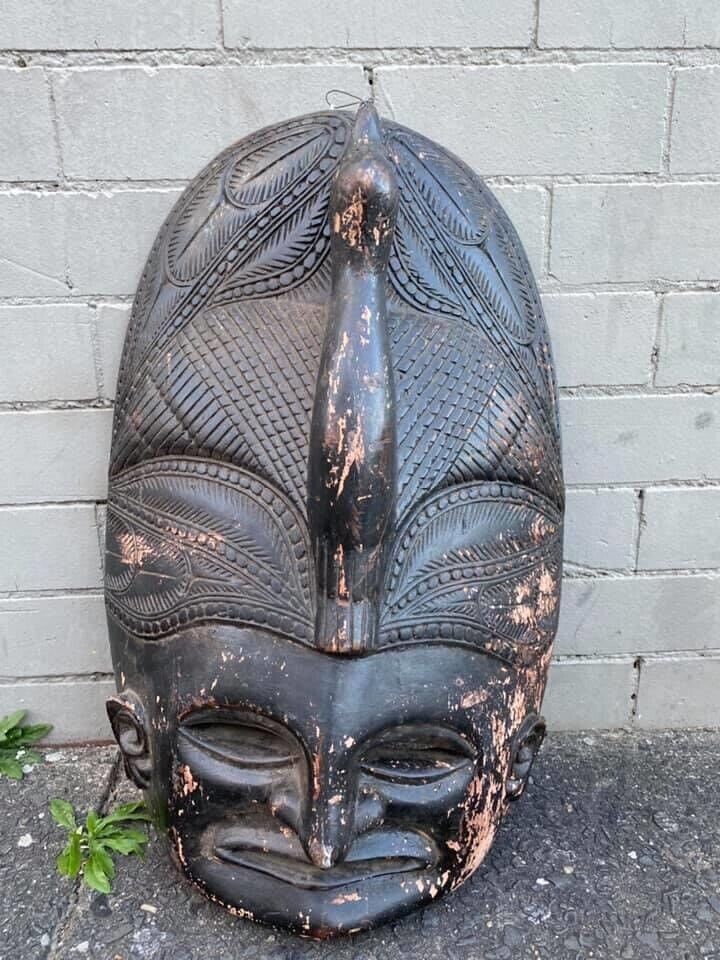 Vintage SEPIK RIVER Mask PNG Wood Carved Tribal Mask 58cm Black Papua New Guinea