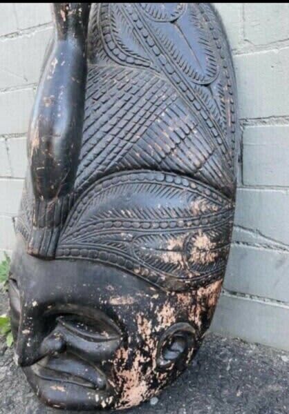 Vintage SEPIK RIVER Mask PNG Wood Carved Tribal Mask 58cm Black Papua New Guinea