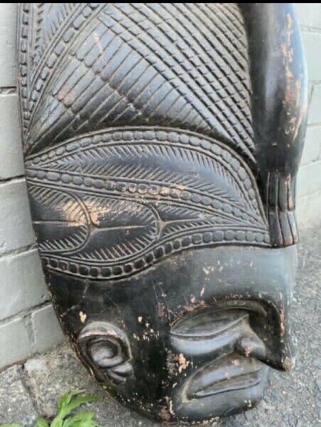 Vintage SEPIK RIVER Mask PNG Wood Carved Tribal Mask 58cm Black Papua New Guinea