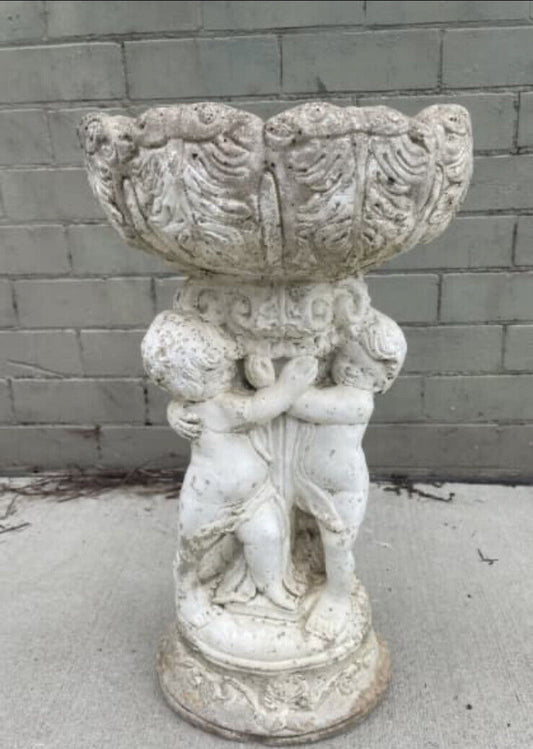 Vintage CONCRETE Fountain BIRD BATH Planter 3 Cupids Pedestal & Bowl AE161 80cm