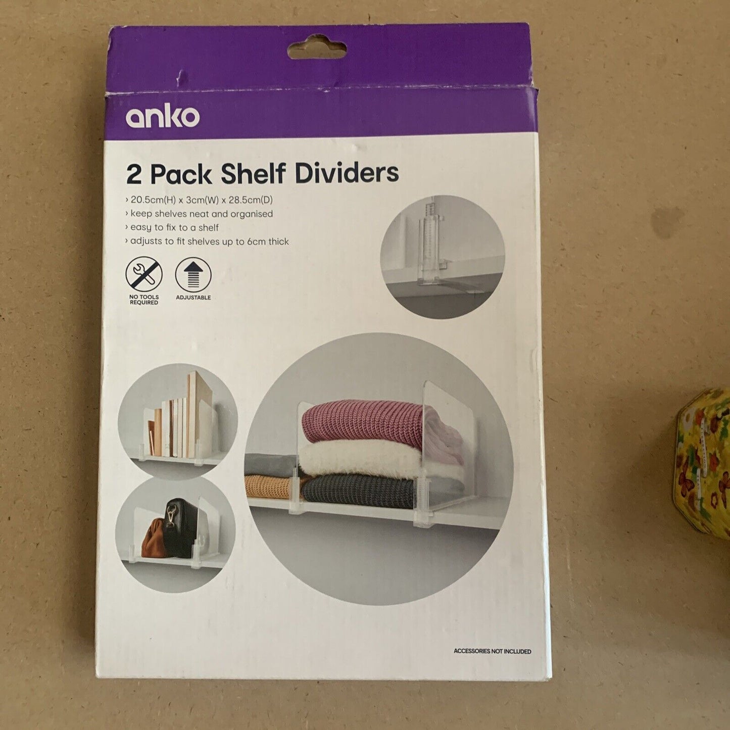 ANKO 2 Pack Shelf Dividers Keeps Shelves Neat & Organised Easy Fix Adjusts NEW