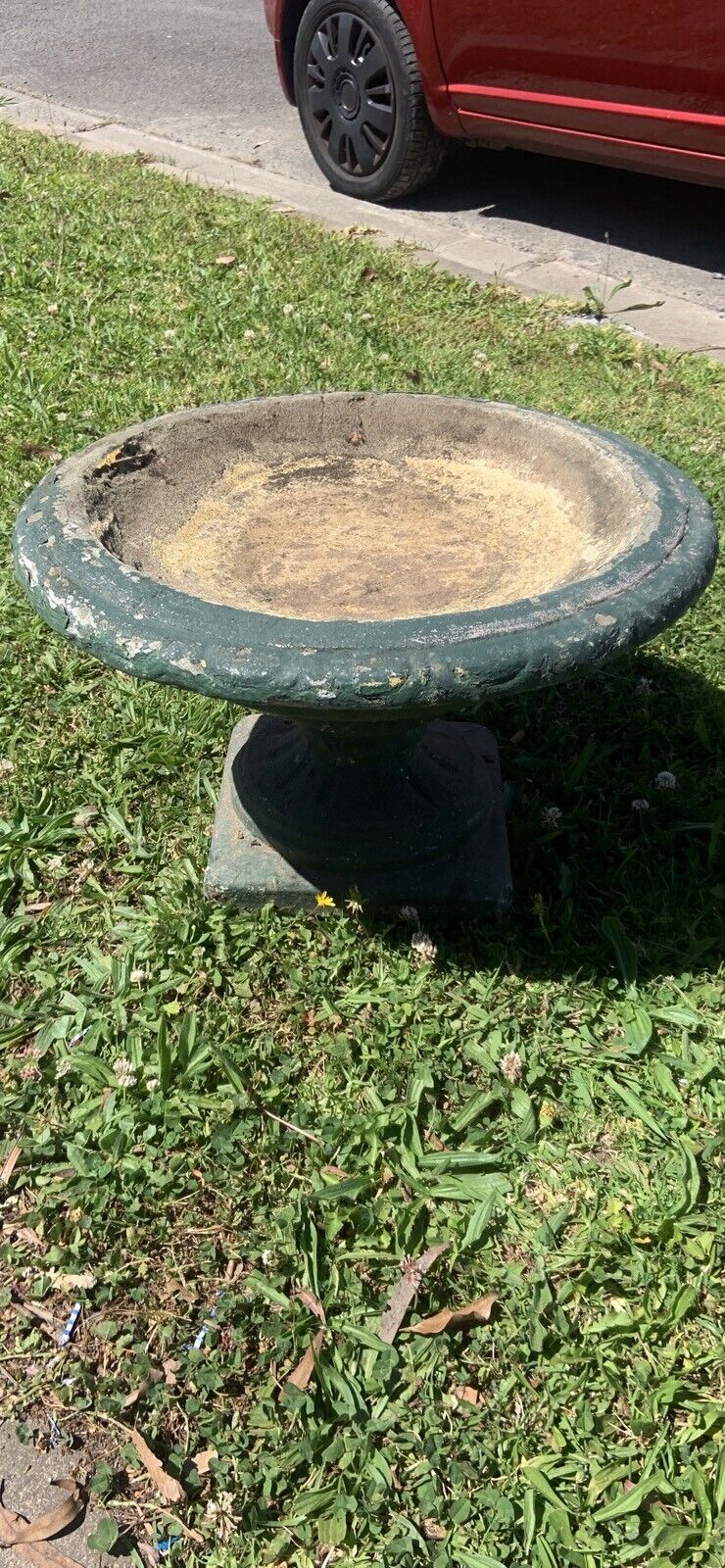 Rustic Vintage CONCRETE Pedestal Bird Bath Victorian Heritage Green 31cmH 50cmD