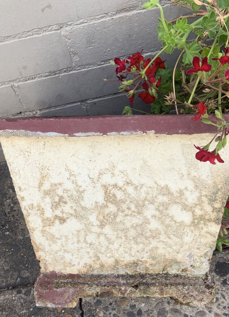 Pair CONCRETE POTS Rustic Vintage 28 x 35cm White Red Planter Garden Urn w Feet