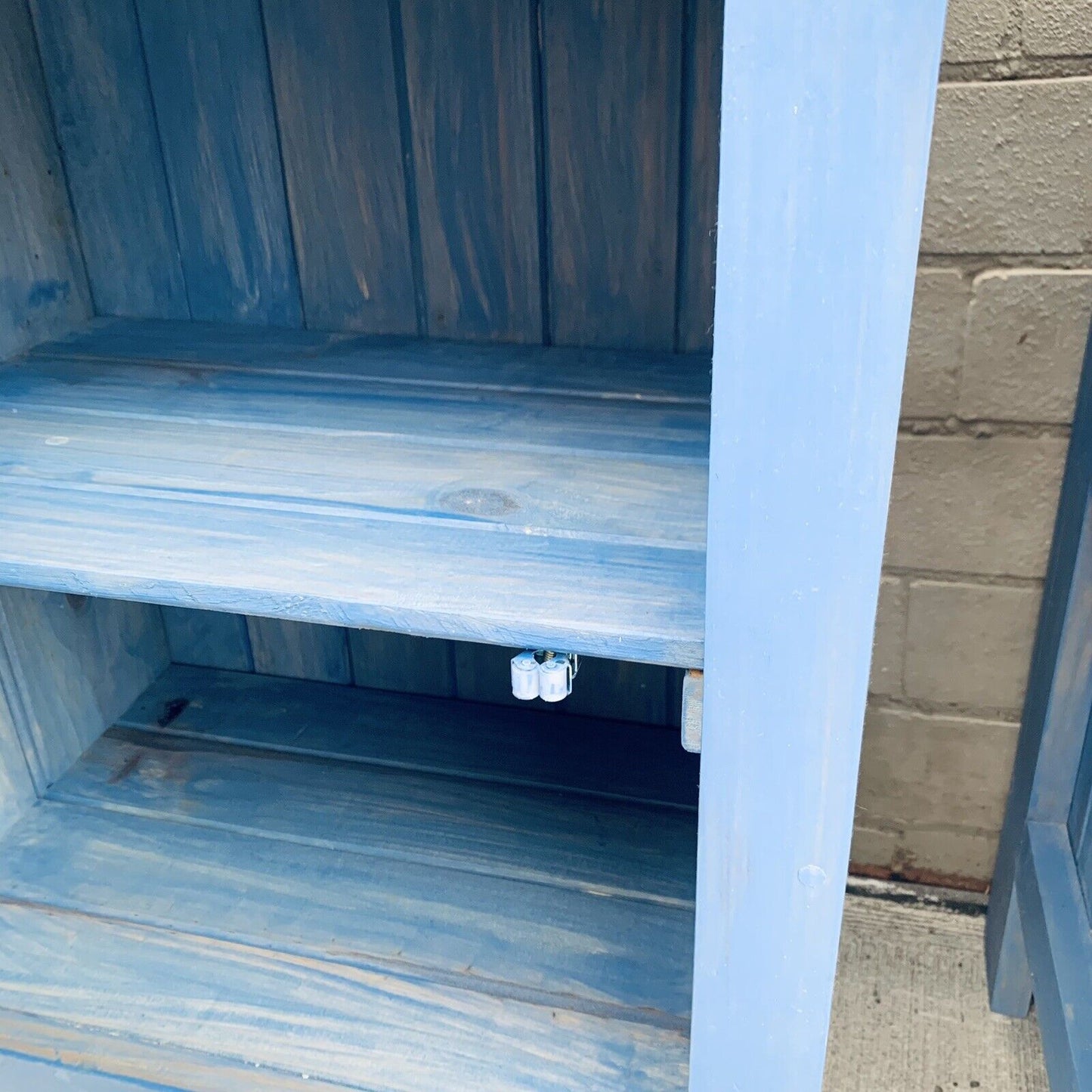 BEDSIDE TABLES Pair Duck Blue Pine Wood Coastal Hampton Country Tongue & groove