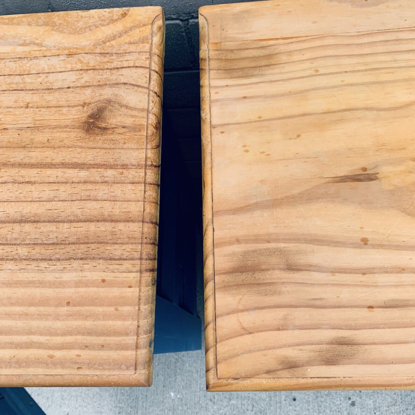 BEDSIDE TABLES Pair Duck Blue Pine Wood Coastal Hampton Country Tongue & groove