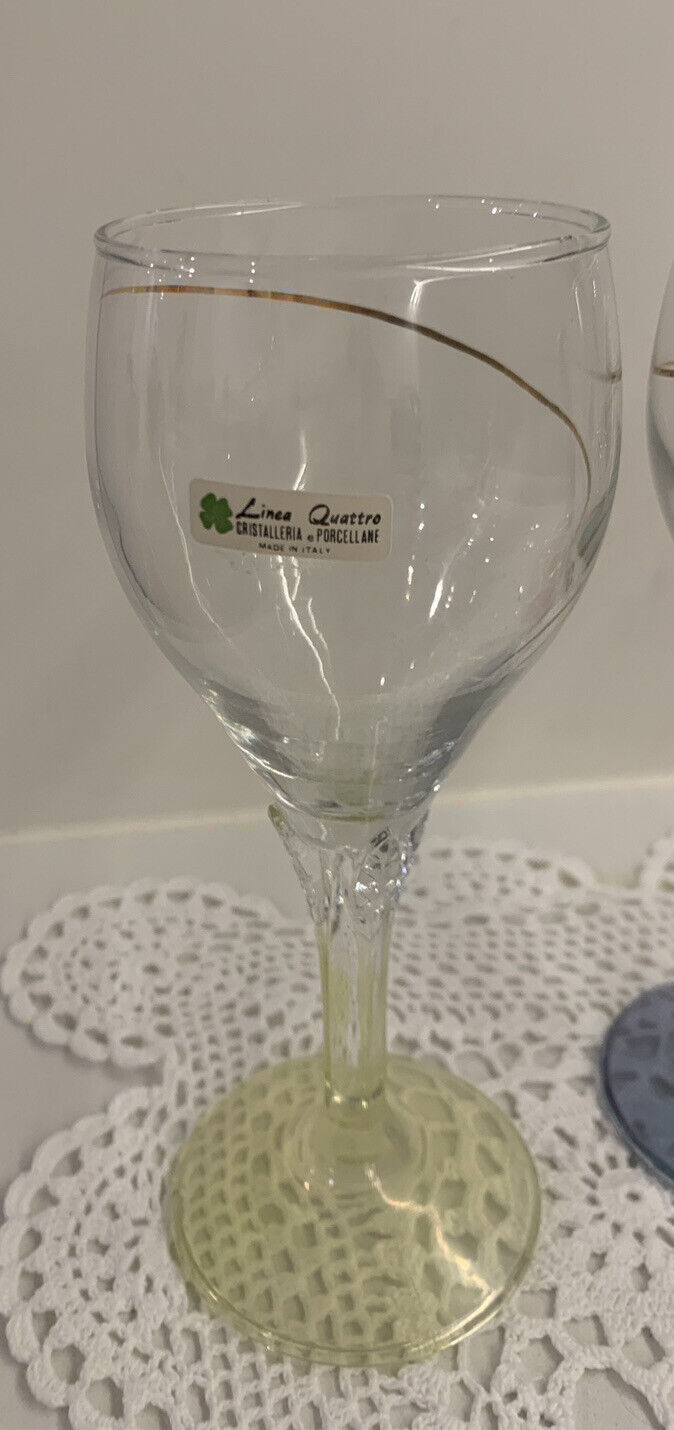 WINE GLASSES 4 LINEA QUATTRO Coloured Tall Stem w Gold Swirl Set Italy