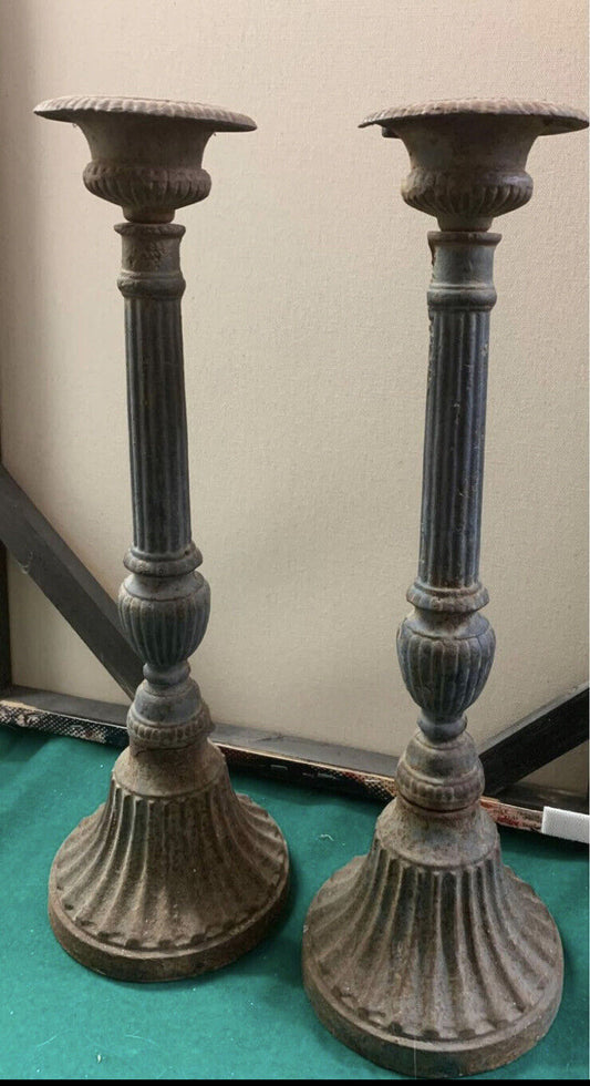2x 42cm Antique Cast Iron Candle Holder Heavy Rustic Provincial Candelabra Goth