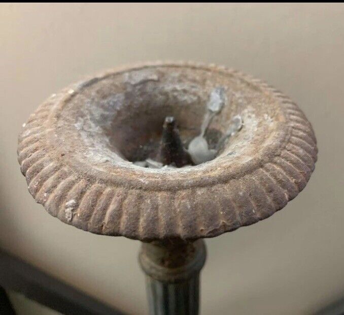 2x 42cm Antique Cast Iron Candle Holder Heavy Rustic Provincial Candelabra Goth