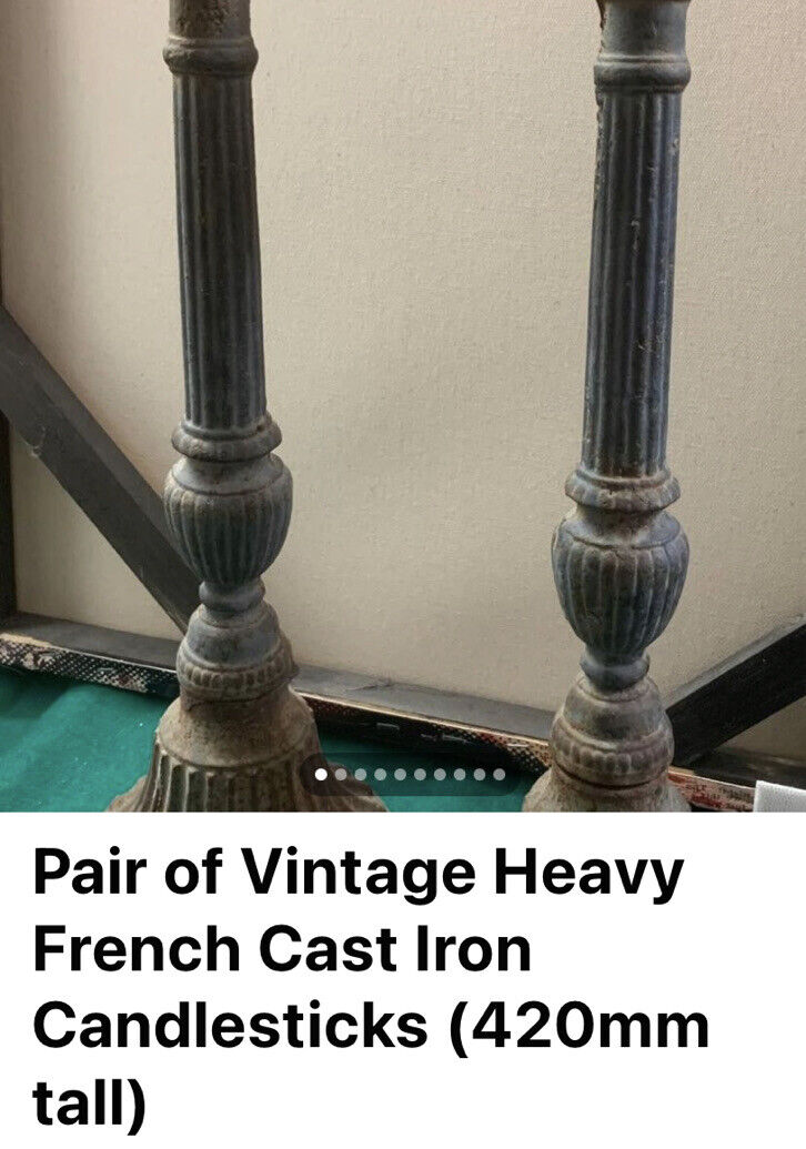 2x 42cm Antique Cast Iron Candle Holder Heavy Rustic Provincial Candelabra Goth