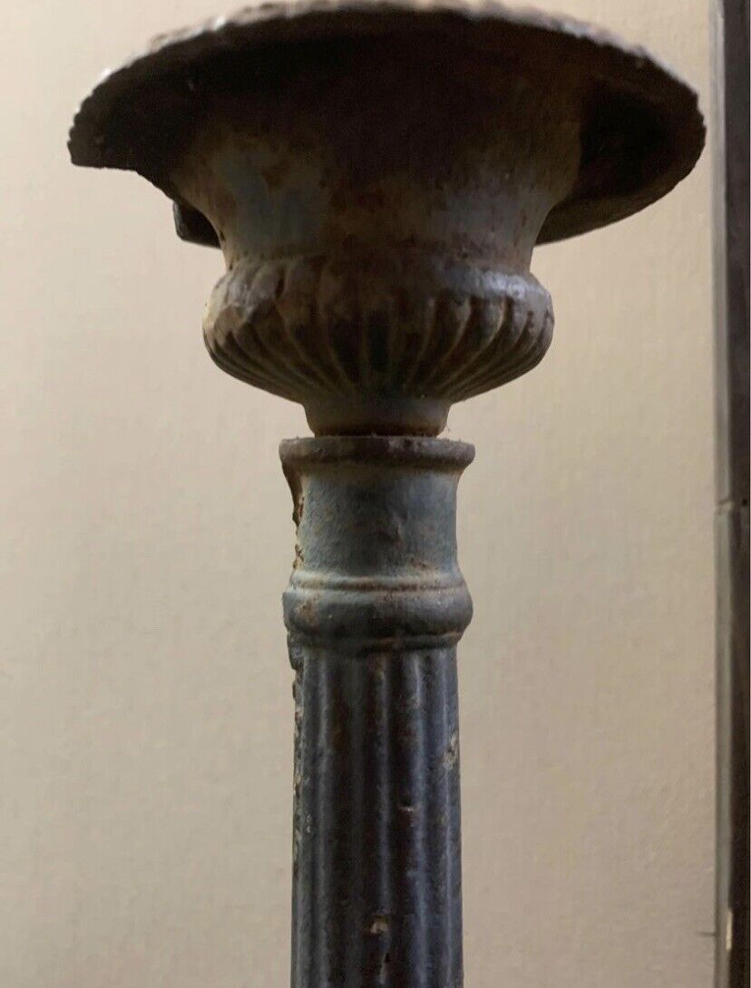 2x 42cm Antique Cast Iron Candle Holder Heavy Rustic Provincial Candelabra Goth