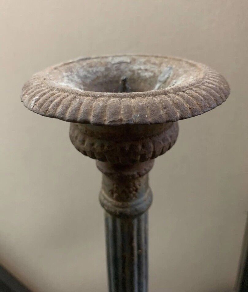 2x 42cm Antique Cast Iron Candle Holder Heavy Rustic Provincial Candelabra Goth