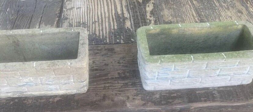 Pair CONCRETE POTS Rustic Vintage  32 x 10cm Rectangular Brick Planter Troughs