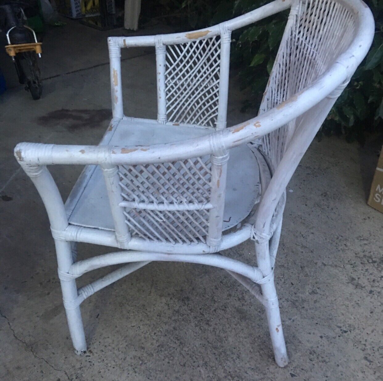 Cane Armchair Rustic White Bamboo  One Seater Woven Rattan Coastal Resort Patio