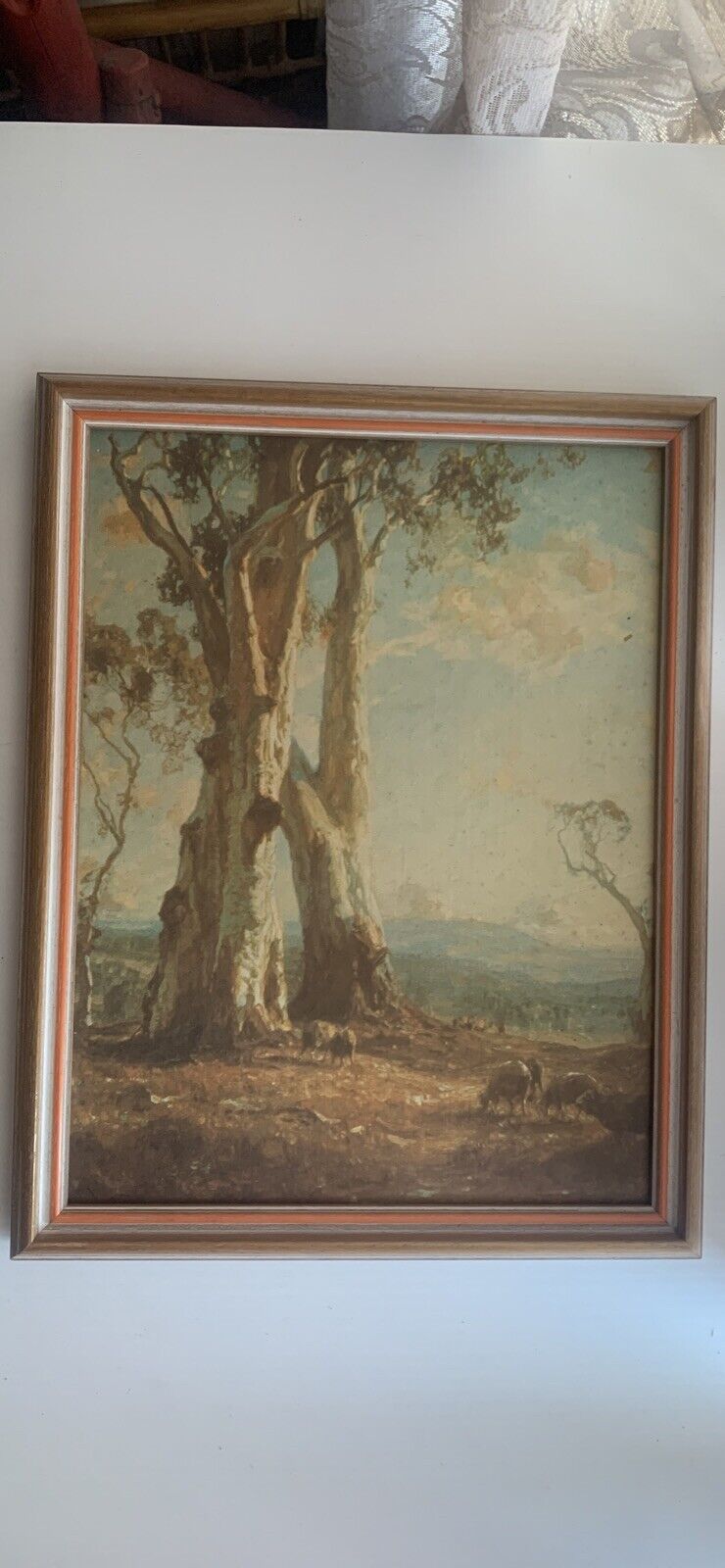 2x Vintage HANS HEYSEN Framed Canvas Prints Morning Mist 1919 Hahndorf Gums 1913