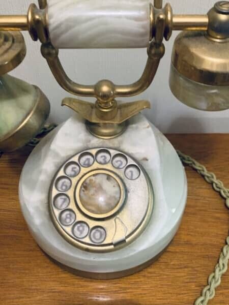 Vintage Rotary Telephone TELCER Italy Onyx Marble & 18k Gold Hardware Plug Desk