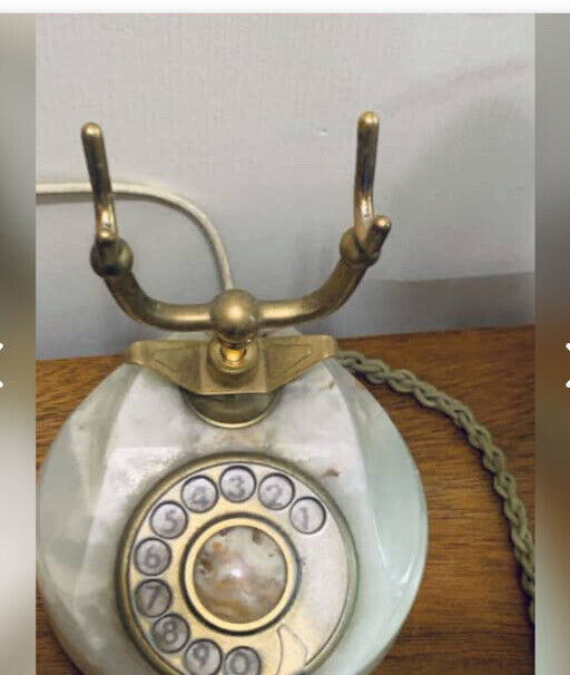 Vintage Rotary Telephone TELCER Italy Onyx Marble & 18k Gold Hardware Plug Desk