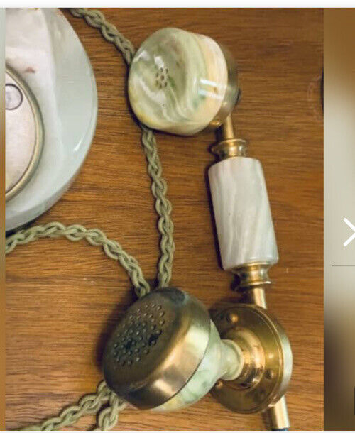 Vintage Rotary Telephone TELCER Italy Onyx Marble & 18k Gold Hardware Plug Desk