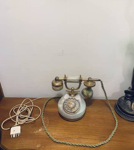 Vintage Rotary Telephone TELCER Italy Onyx Marble & 18k Gold Hardware Plug Desk