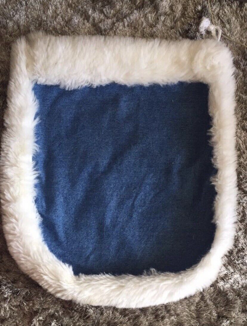PET POUCH Drawstring Bag Blue Denim Faux Fur Trim White Stars Storage Unused