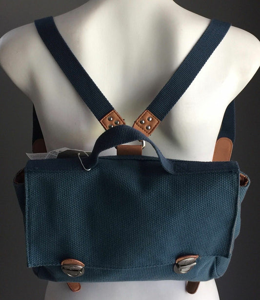 Backpack ZARA GIRLS Bag Blue Canvas & Tan Pleather Trim Satchel NEW