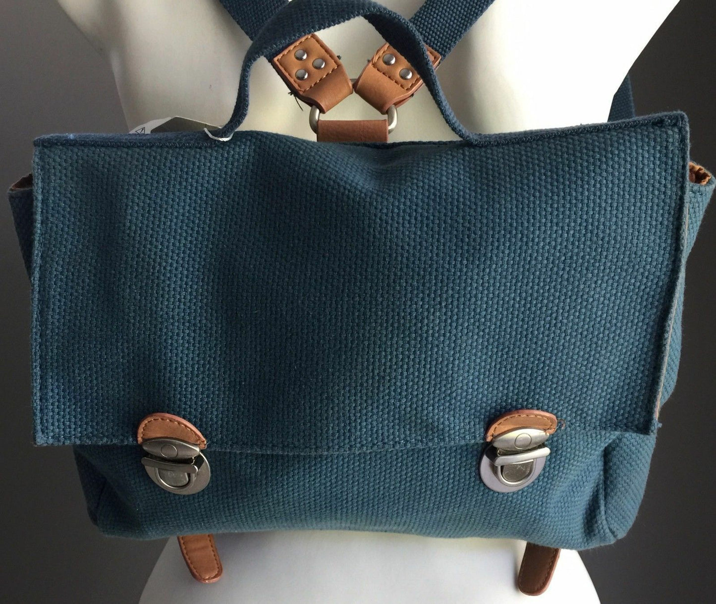 Backpack ZARA GIRLS Bag Blue Canvas & Tan Pleather Trim Satchel NEW