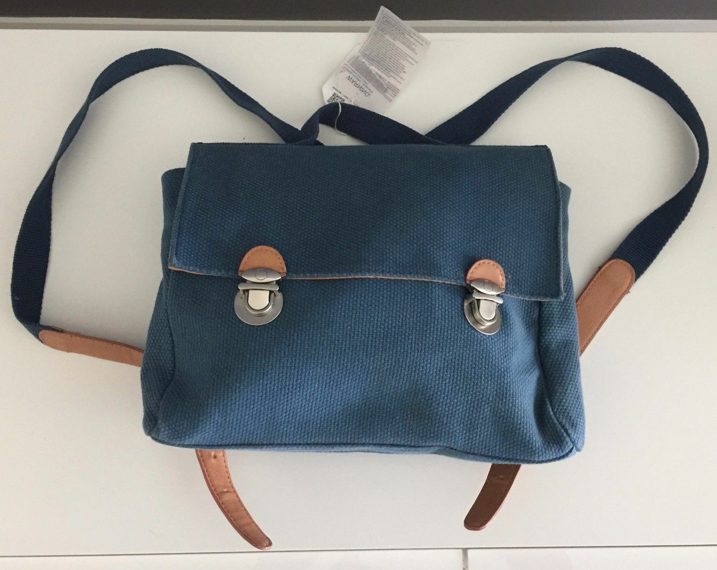 Backpack ZARA GIRLS Bag Blue Canvas & Tan Pleather Trim Satchel NEW