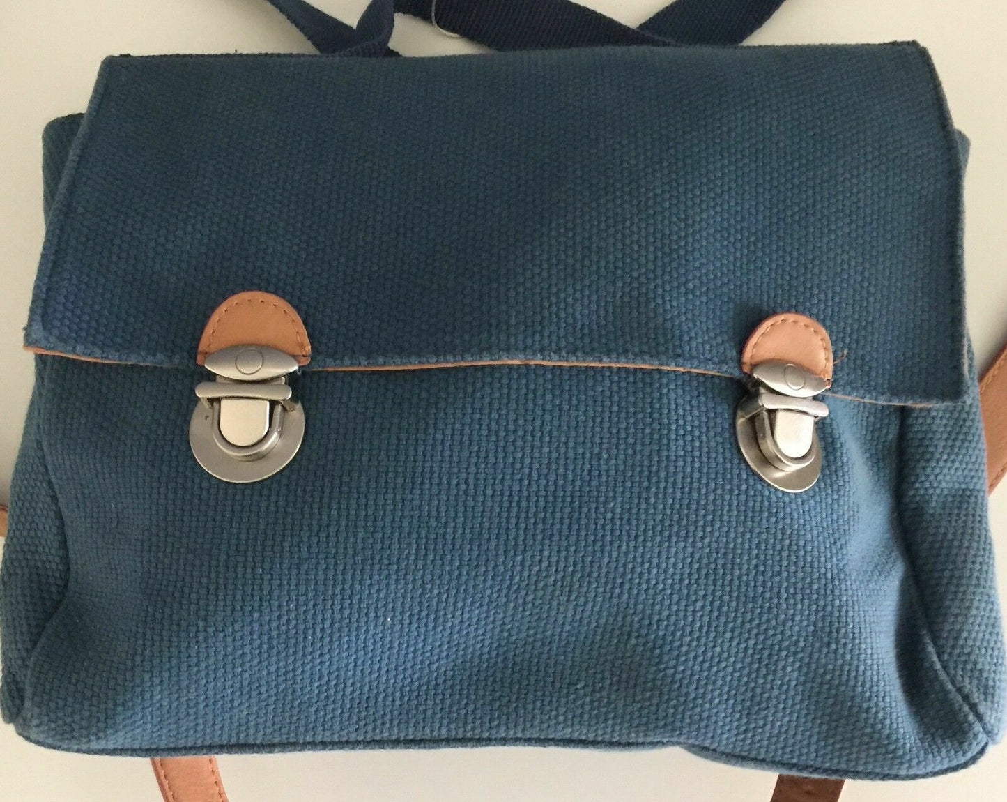 Backpack ZARA GIRLS Bag Blue Canvas & Tan Pleather Trim Satchel NEW