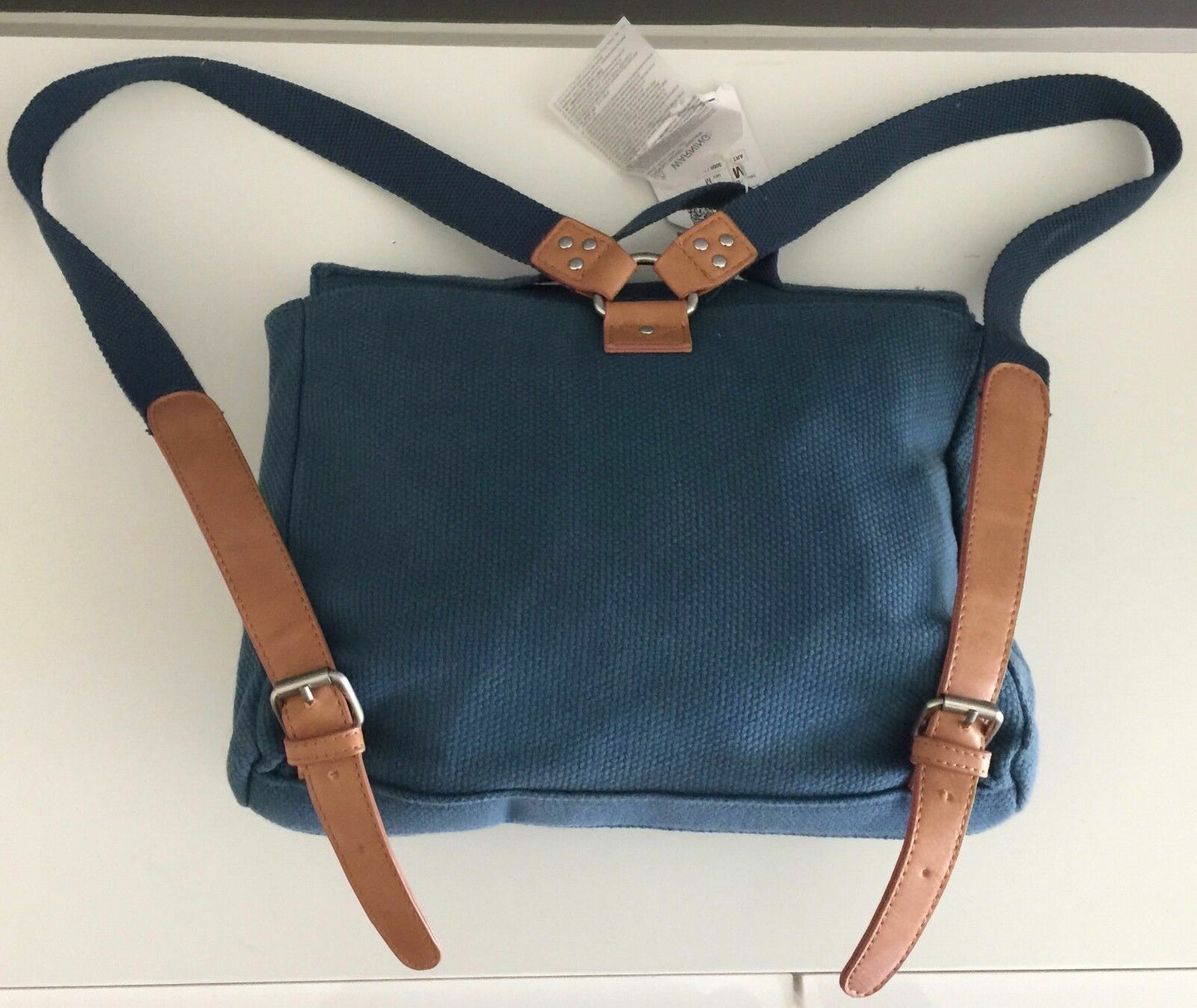 Backpack ZARA GIRLS Bag Blue Canvas & Tan Pleather Trim Satchel NEW