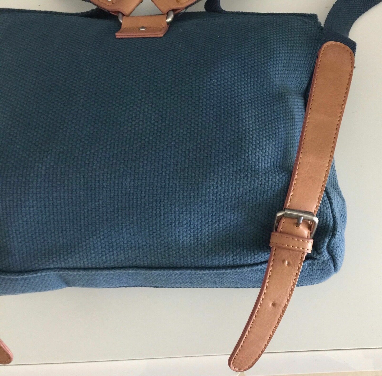 Backpack ZARA GIRLS Bag Blue Canvas & Tan Pleather Trim Satchel NEW