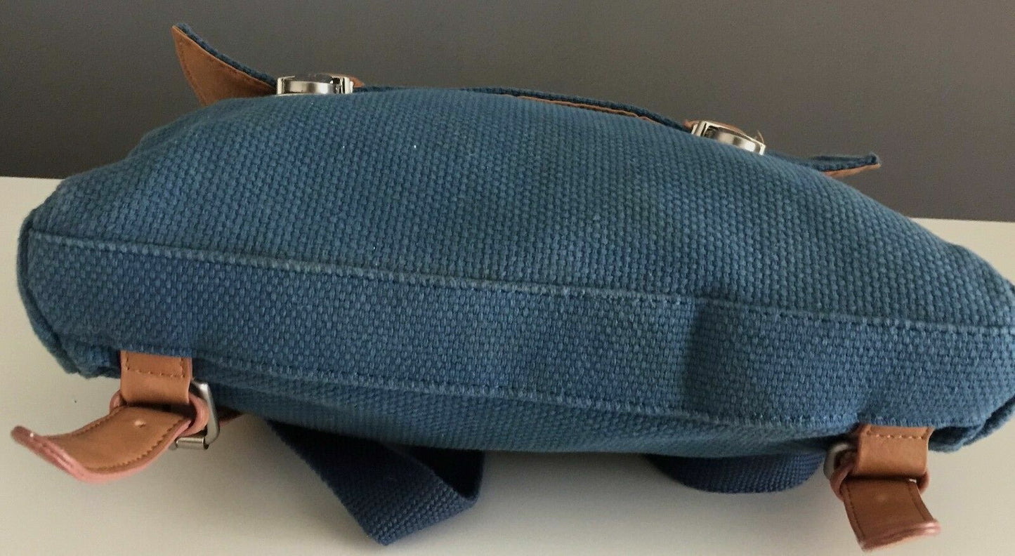 Backpack ZARA GIRLS Bag Blue Canvas & Tan Pleather Trim Satchel NEW